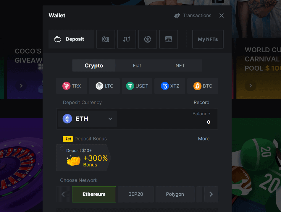 Einzahlung mit Ethereum bei BC.Game