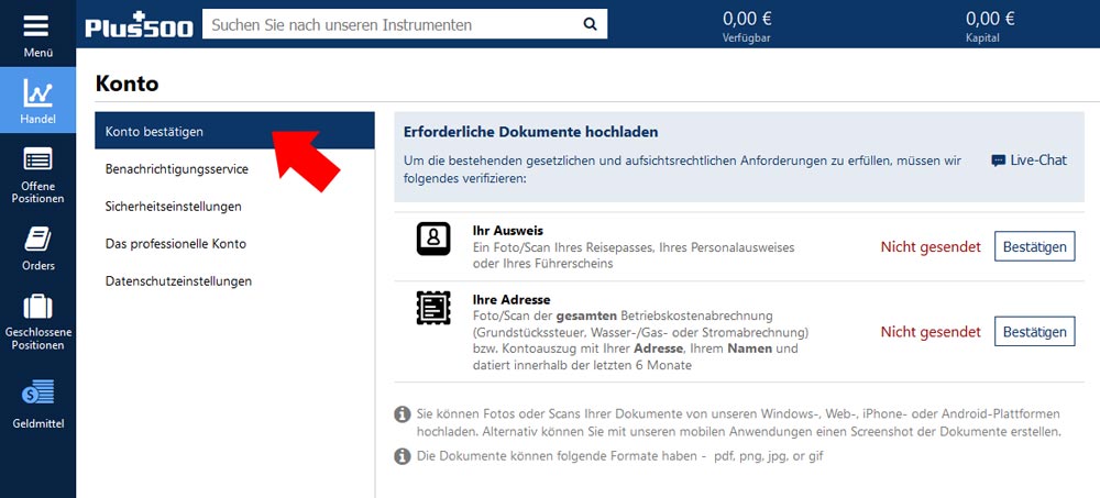 Verifikation Plus500