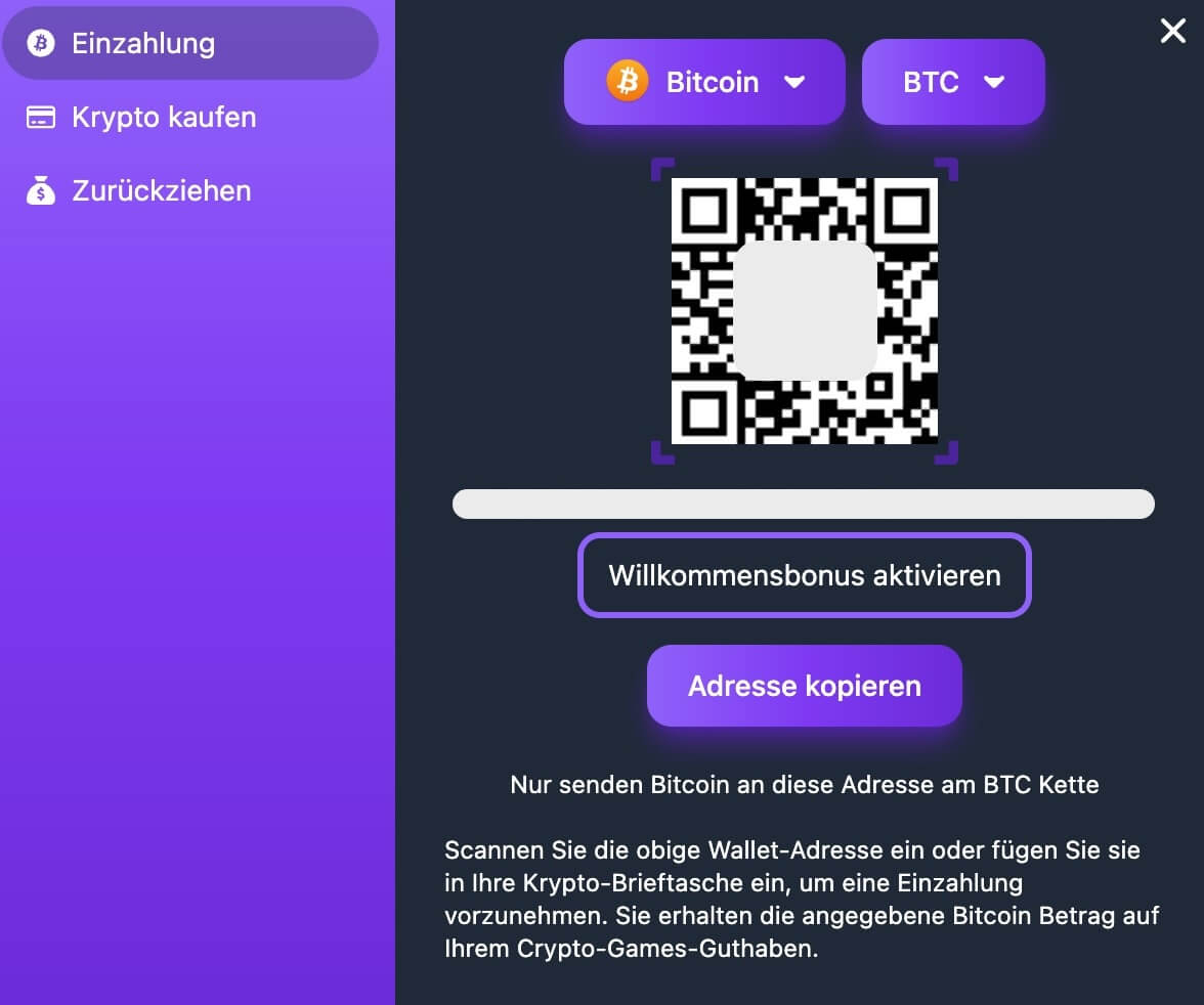 Crypto-Games Casino Bitcoin einzahlen