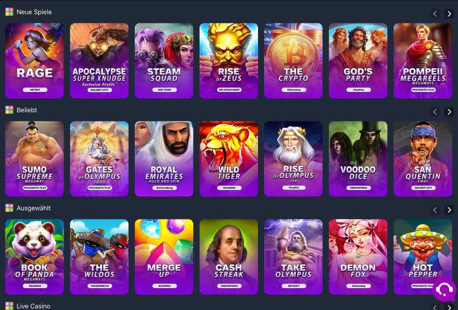 Crypto-Games Spieleauswahl