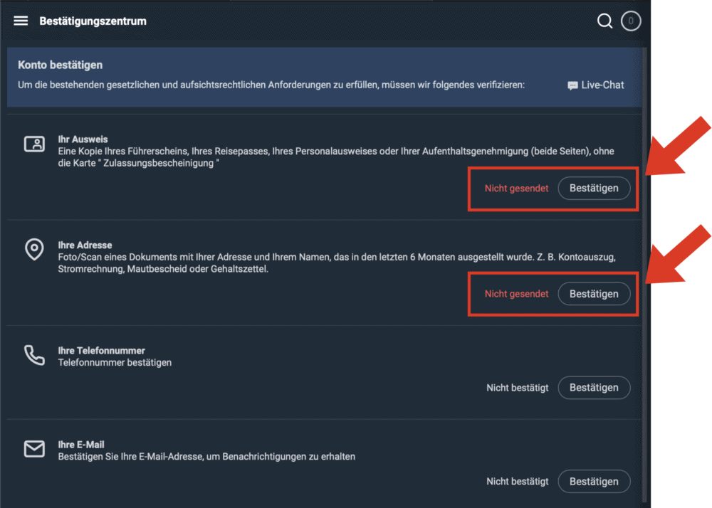 KYC Dokument im Plus500 Test