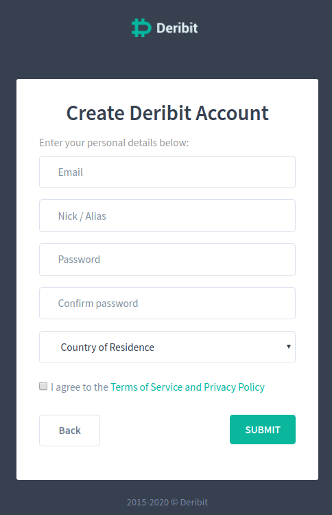 Deribit Konto erstellen