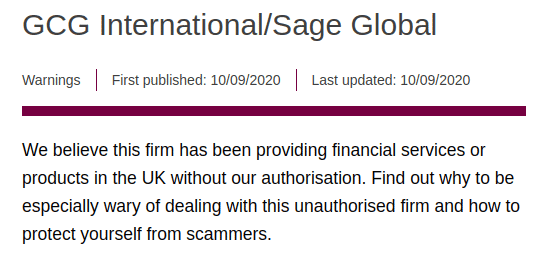 FCA Warnung über GCG