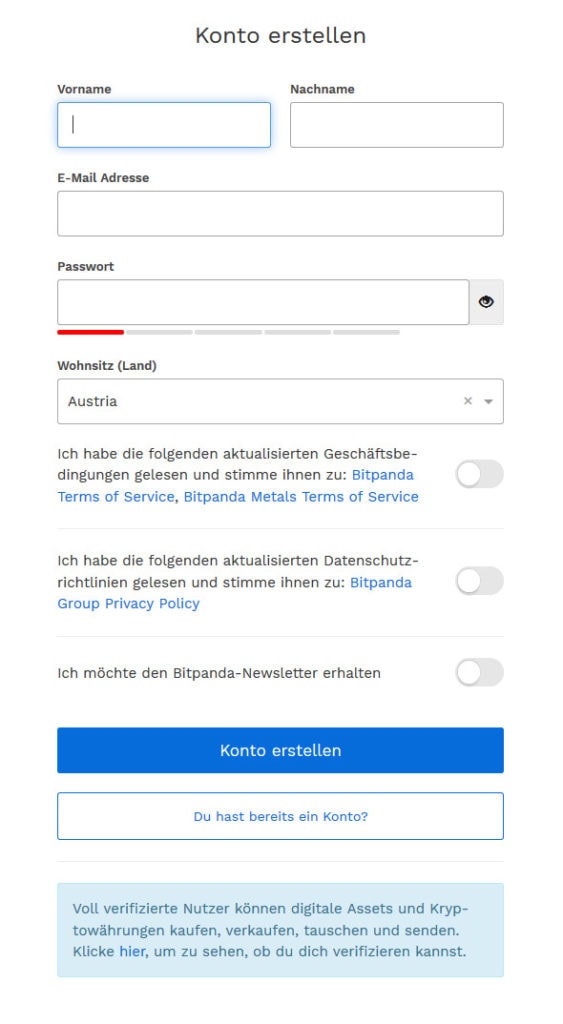 BitPanda Daten Verifizierung