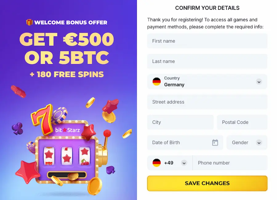 BitStarz Casino Registrierung schritt 2