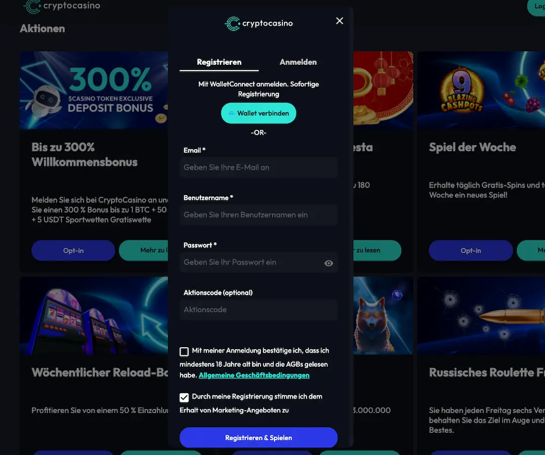 Cryptocasino Registrierung