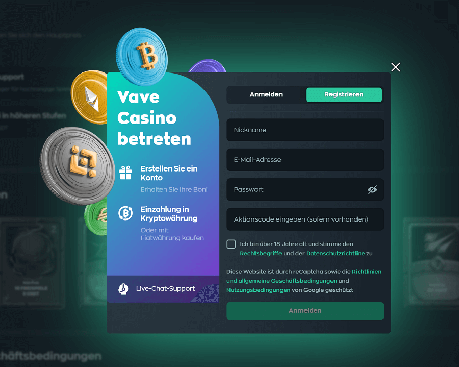 Vave Registrierung Schritt 2