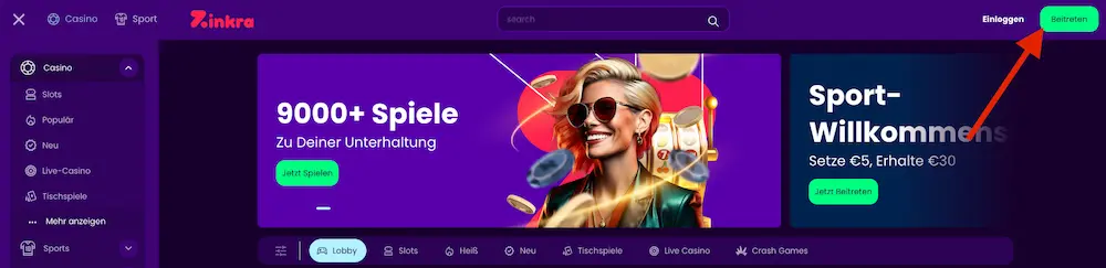 Zinkra Casino Konto Erstellen Schritt