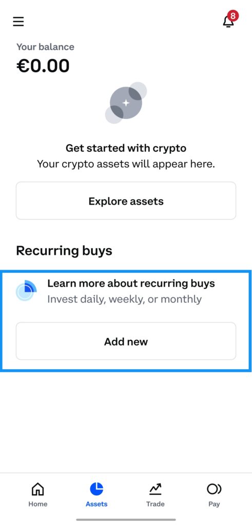 Bitcoin Sparplan auswählen auf Coinbase