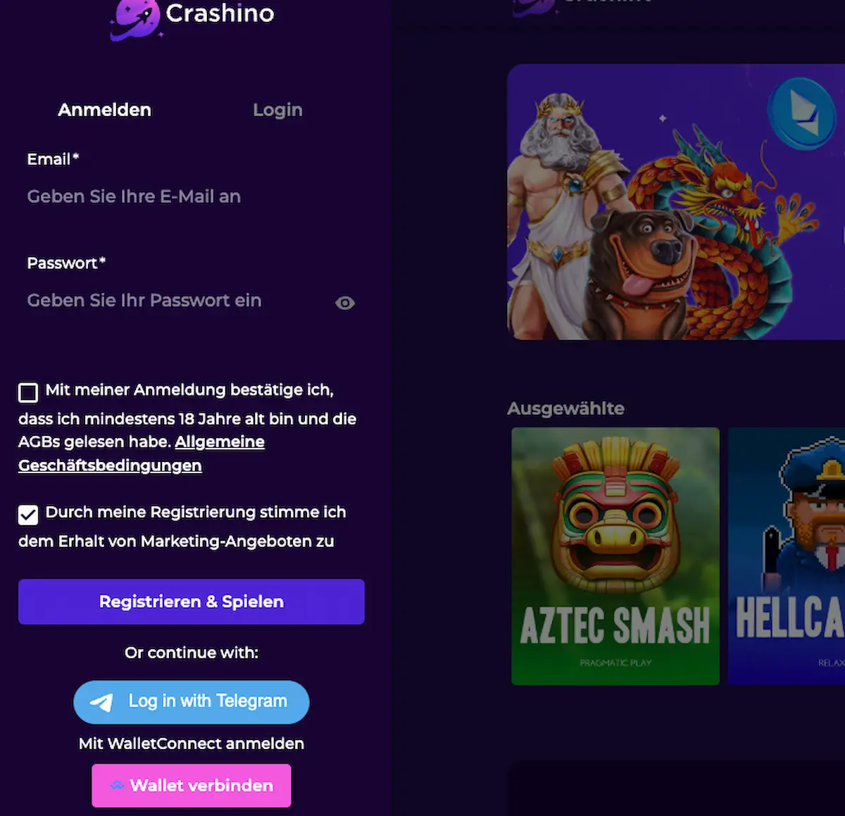crashino btc casino ohne kyc