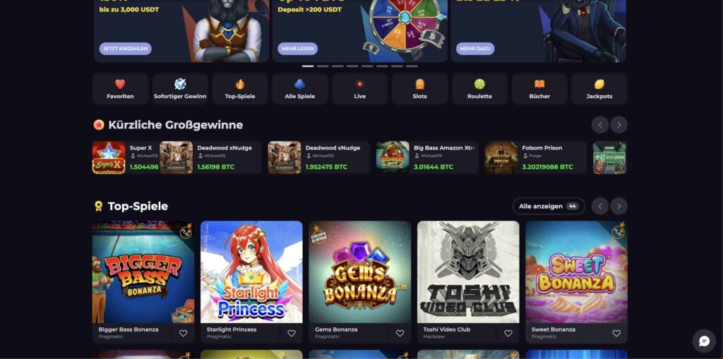 Desktop Ansicht im CryptoLeo Casino