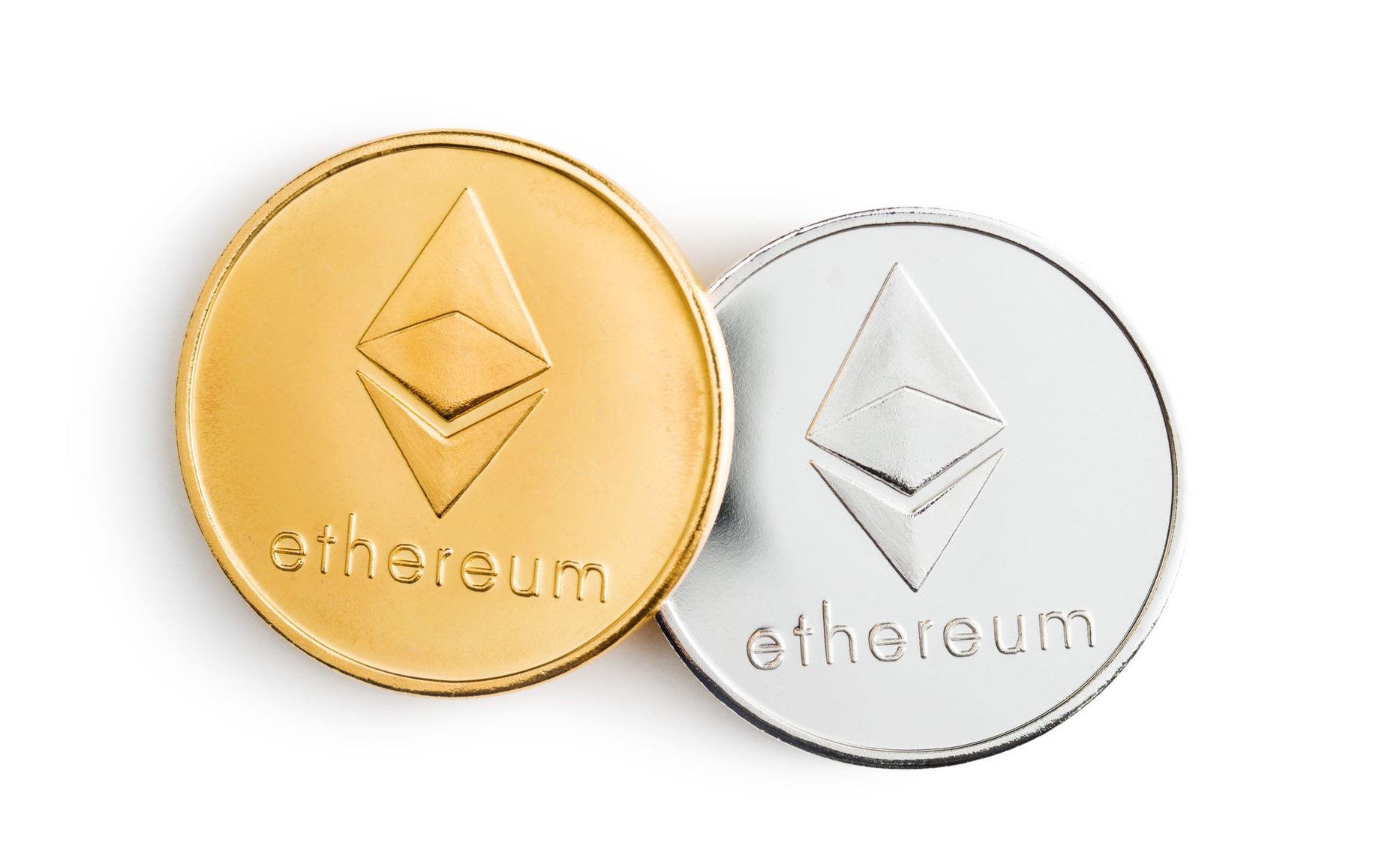 Ethereum Muenze gold und silber