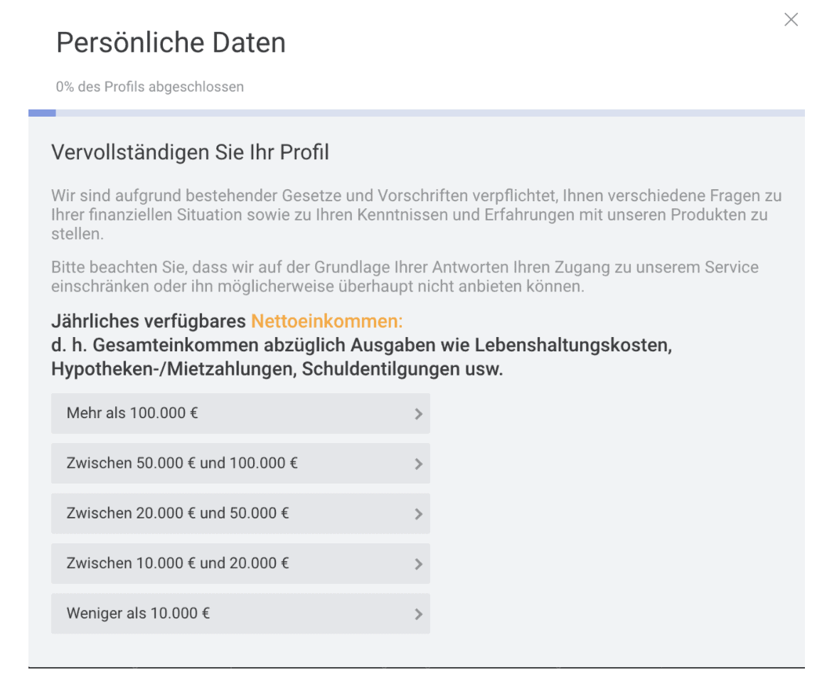 Libertex Konto Verifizierung Maske