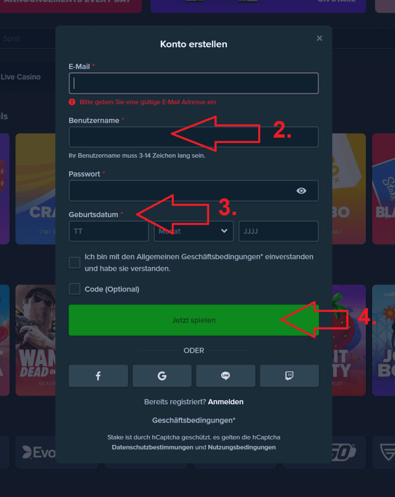 stake casino registrierung schritt 2